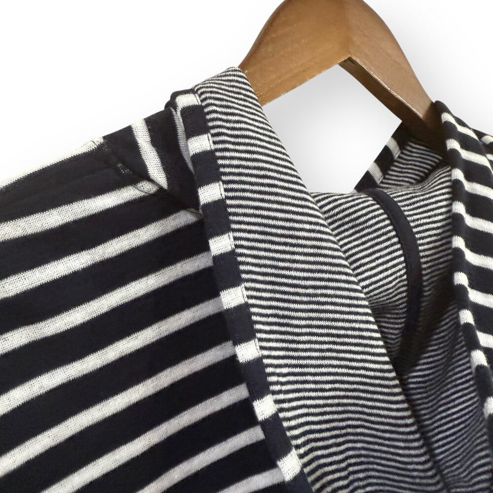 J. Jill Navy White Striped Pullover Hoodie Sweatshirt M Cotton Pockets Tunic - Picture 8 of 10